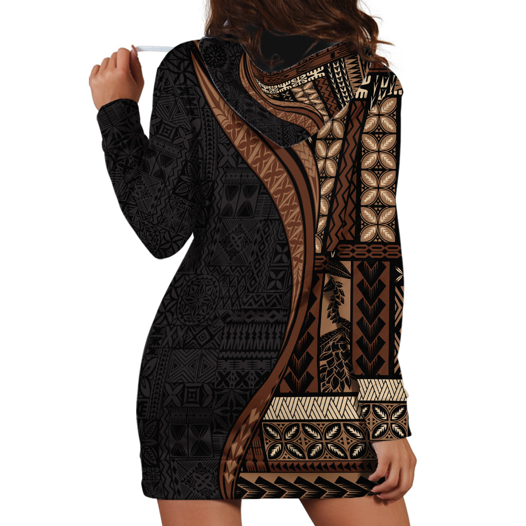 Samoa Siapo Motif and Tapa Pattern Half Style Hoodie Dress Black Color LT03 - Polynesian Pride
