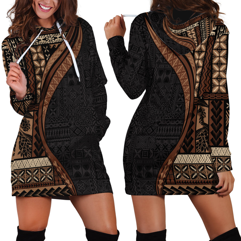Samoa Siapo Motif and Tapa Pattern Half Style Hoodie Dress Black Color LT03 - Polynesian Pride