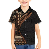 Samoa Siapo Motif and Tapa Pattern Half Style Kid Hawaiian Shirt Black Color LT03 Kid Black - Polynesian Pride