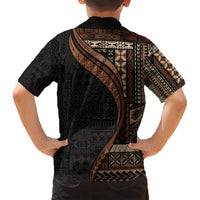 Samoa Siapo Motif and Tapa Pattern Half Style Kid Hawaiian Shirt Black Color LT03 - Polynesian Pride