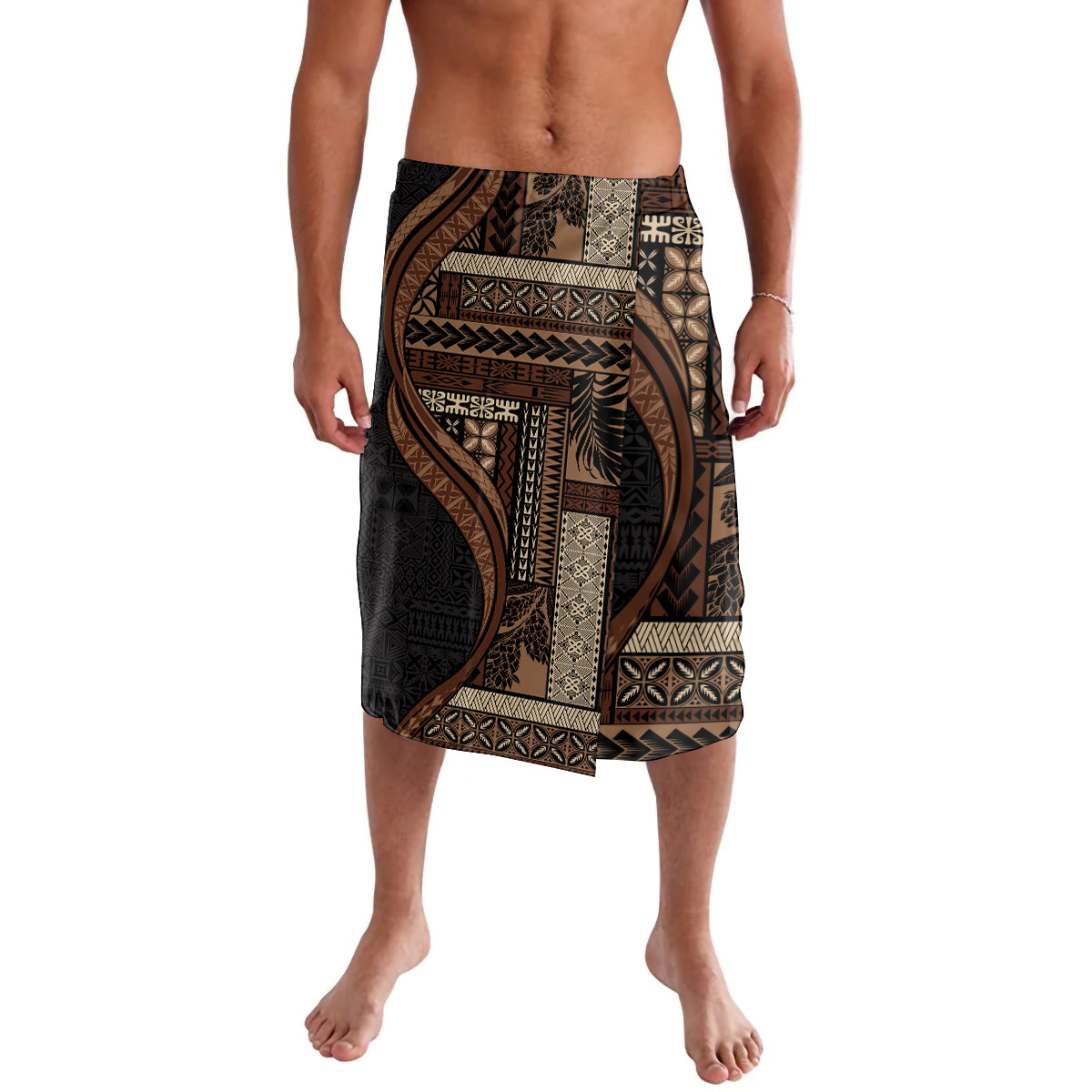 Samoa Siapo Motif and Tapa Pattern Half Style Lavalava Black Color