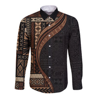 Samoa Siapo Motif and Tapa Pattern Half Style Long Sleeve Button Shirt Black Color LT03 Unisex Black - Polynesian Pride