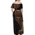 Samoa Siapo Motif and Tapa Pattern Half Style Off Shoulder Maxi Dress Black Color