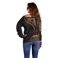 Samoa Siapo Motif and Tapa Pattern Half Style Off Shoulder Sweater Black Color LT03 - Polynesian Pride