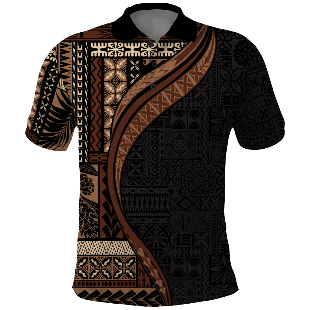 Samoa Siapo Motif and Tapa Pattern Polo Shirt - Black Color LT03 Black - Polynesian Pride