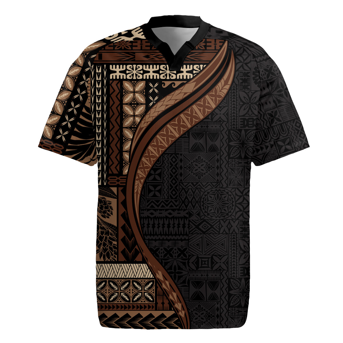 Samoa Siapo Motif and Tapa Pattern Half Style Rugby Jersey Black Color LT03 Black - Polynesian Pride