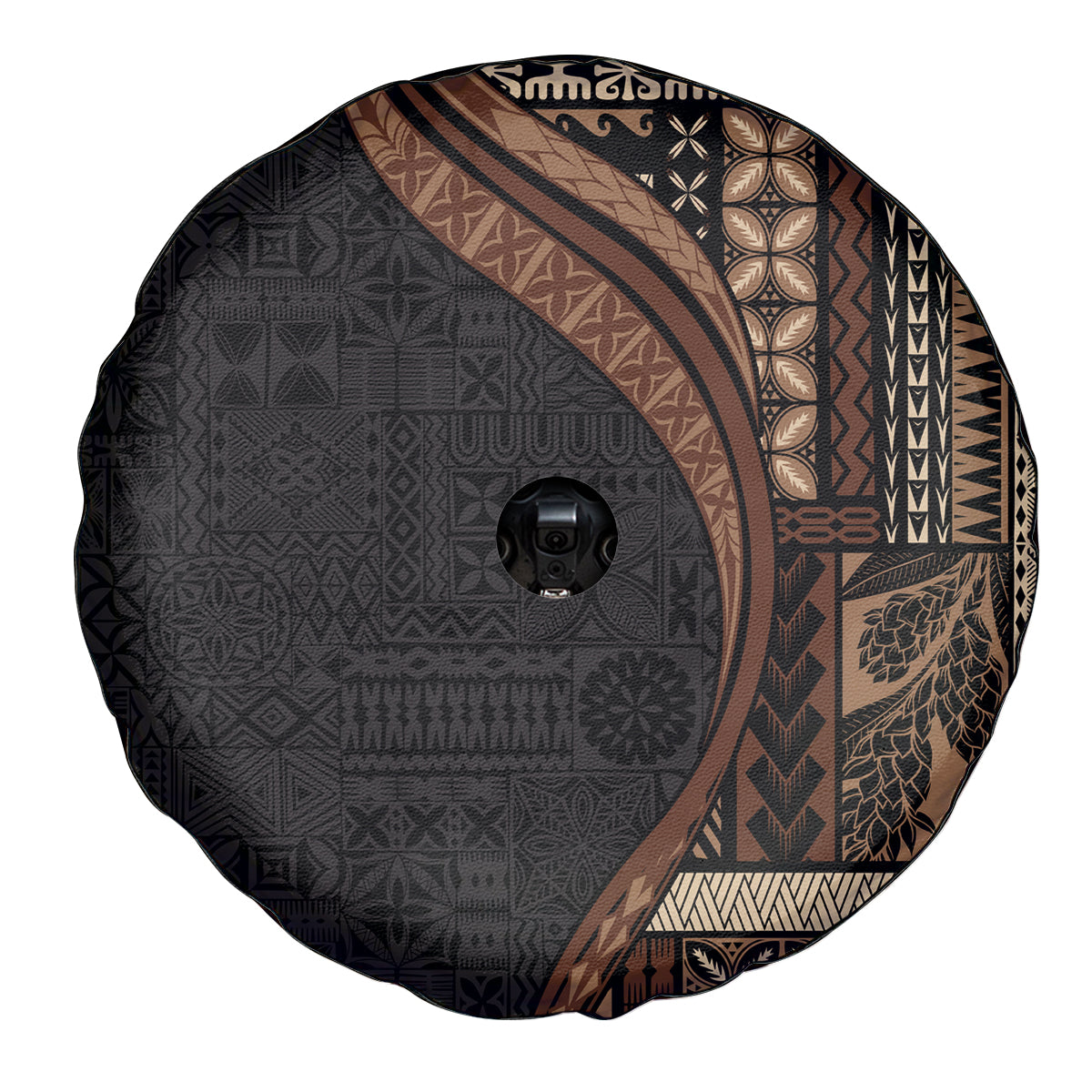 Samoa Siapo Motif and Tapa Pattern Half Style Spare Tire Cover Black Color LT03 - Polynesian Pride
