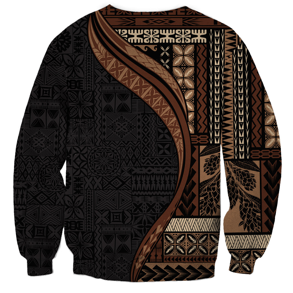 Samoa Siapo Motif and Tapa Pattern Half Style Sweatshirt Black Color LT03 - Polynesian Pride