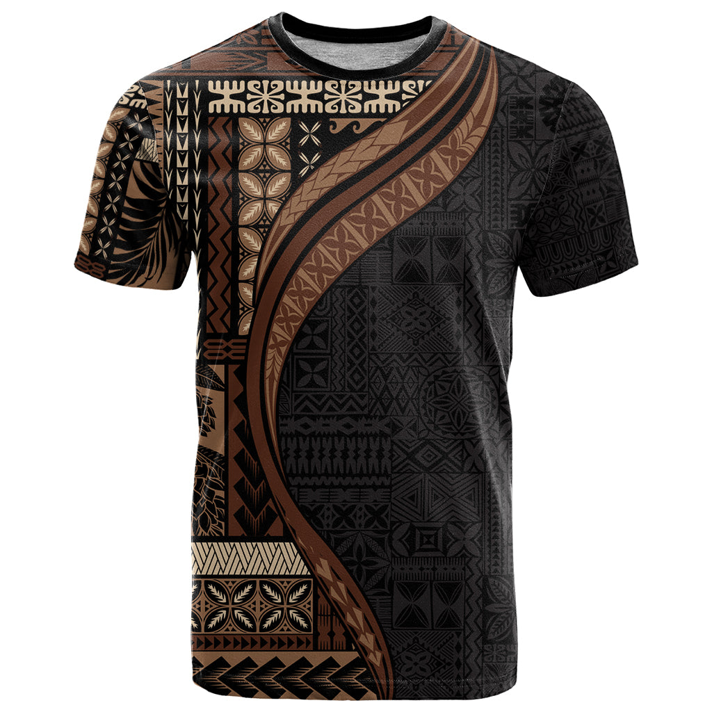 Samoa Siapo Motif and Tapa Pattern Half Style T Shirt Black Color LT03 Black - Polynesian Pride