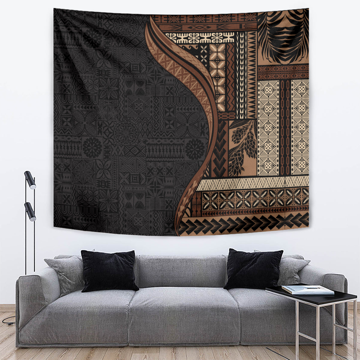Samoa Siapo Motif and Tapa Pattern Half Style Tapestry Black Color LT03 Black - Polynesian Pride