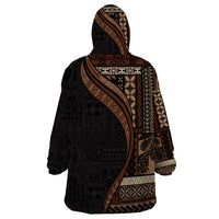 Samoa Siapo Motif and Tapa Pattern Half Style Wearable Blanket Hoodie Black Color LT03 - Polynesian Pride