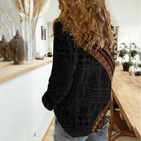 Samoa Siapo Motif and Tapa Pattern Half Style Women Casual Shirt Black Color LT03 - Polynesian Pride
