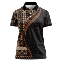 Samoa Siapo Motif and Tapa Pattern Women Polo Shirt - Black Color LT03 Female Black - Polynesian Pride