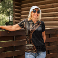 Samoa Siapo Motif and Tapa Pattern Women Polo Shirt - Black Color LT03 - Polynesian Pride