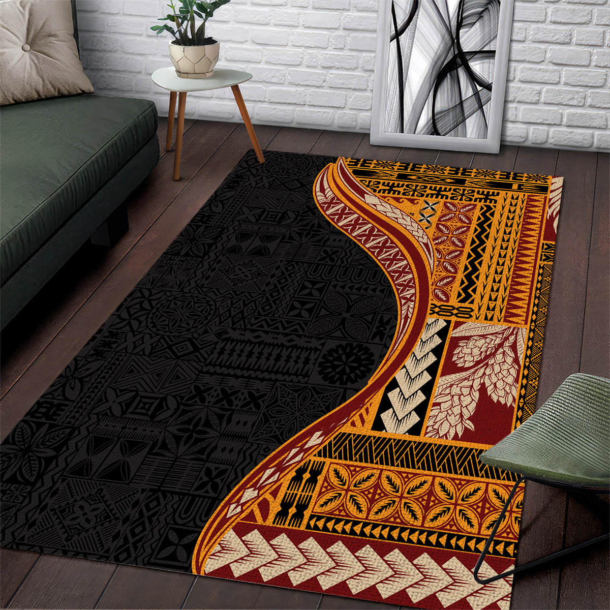 Samoa Siapo Motif and Tapa Pattern Half Style Area Rug Yellow Color LT03 Yellow - Polynesian Pride
