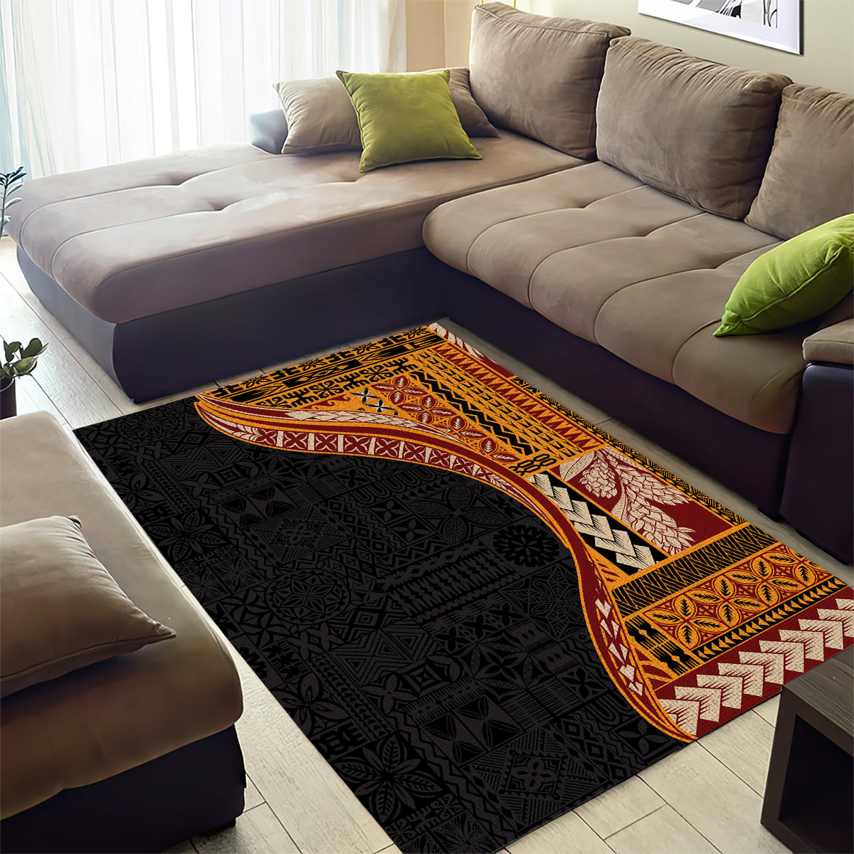 Samoa Siapo Motif and Tapa Pattern Half Style Area Rug Yellow Color LT03 - Polynesian Pride