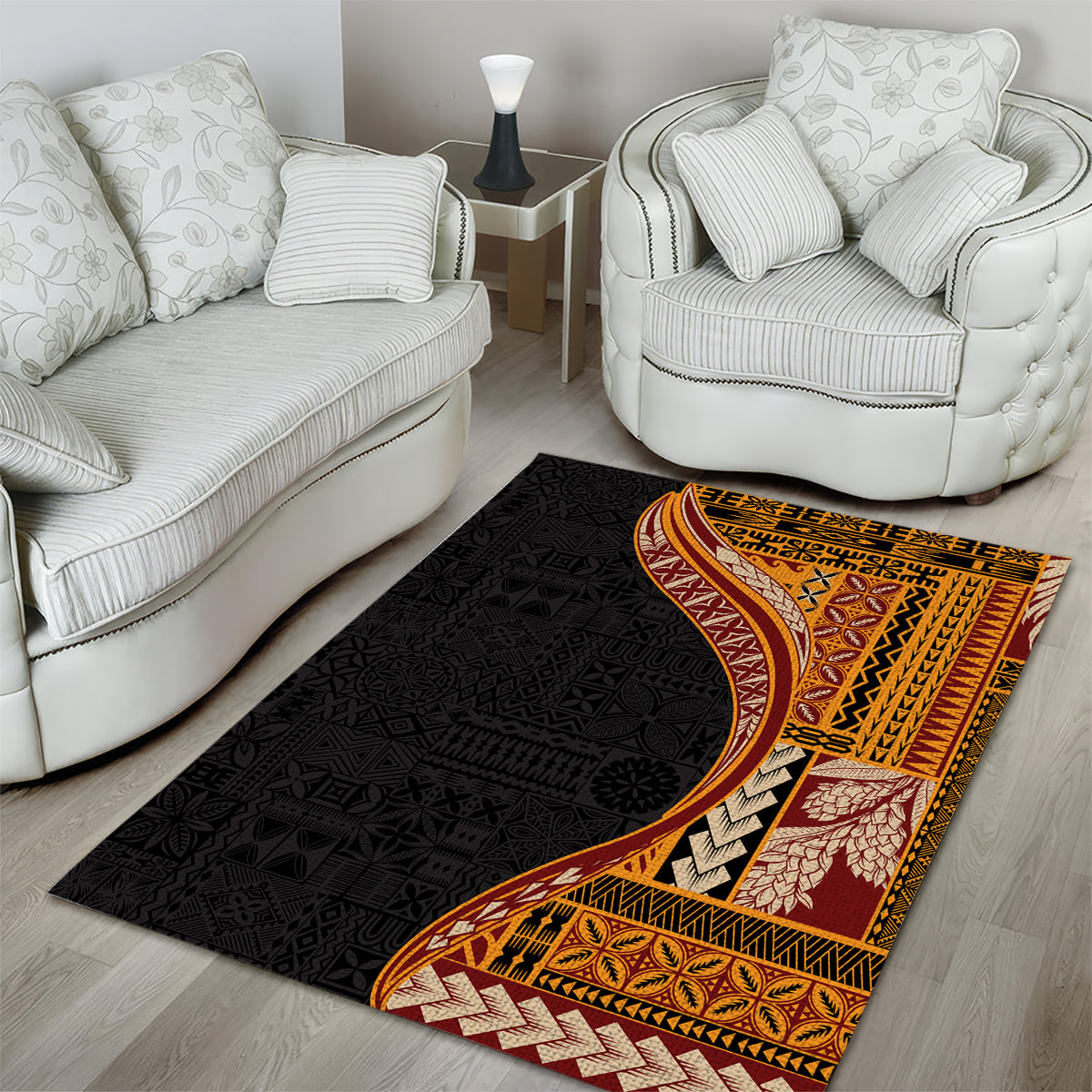 Samoa Siapo Motif and Tapa Pattern Half Style Area Rug Yellow Color LT03 - Polynesian Pride