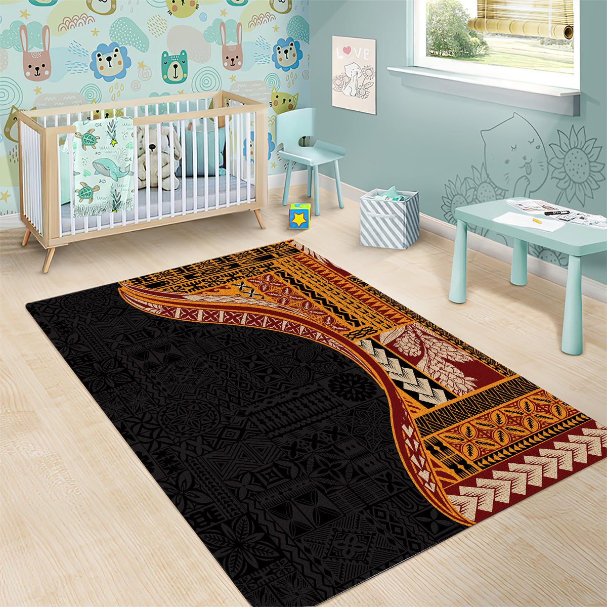 Samoa Siapo Motif and Tapa Pattern Half Style Area Rug Yellow Color LT03 - Polynesian Pride