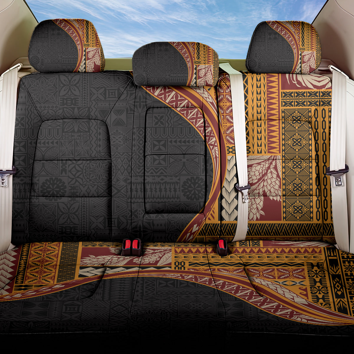 Samoa Siapo Motif and Tapa Pattern Half Style Back Car Seat Cover Yellow Color LT03 One Size Yellow - Polynesian Pride
