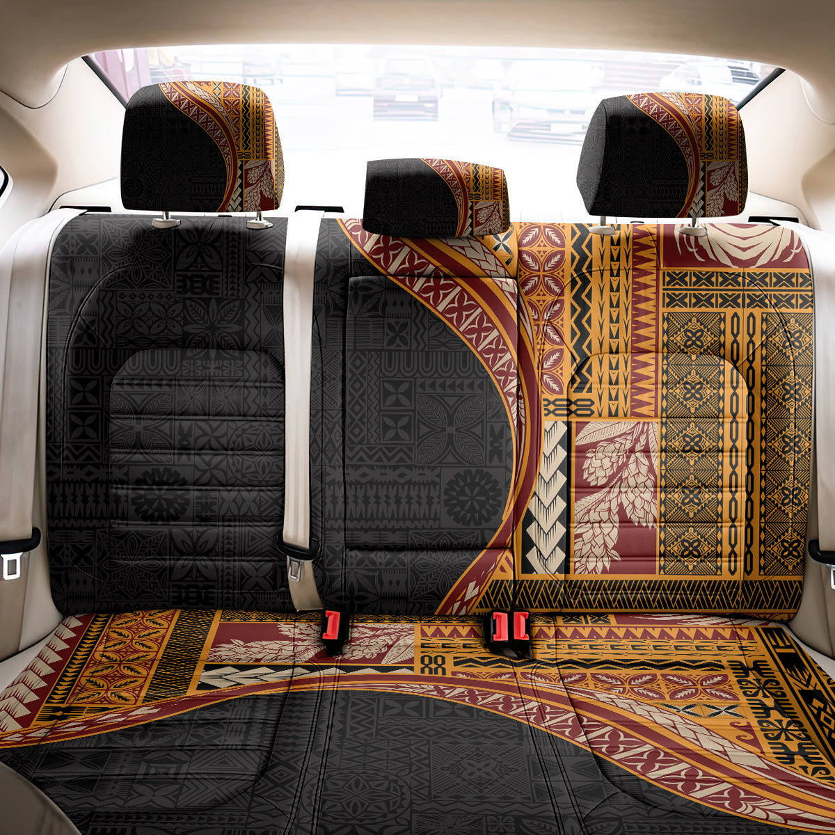 Samoa Siapo Motif and Tapa Pattern Half Style Back Car Seat Cover Yellow Color LT03 - Polynesian Pride