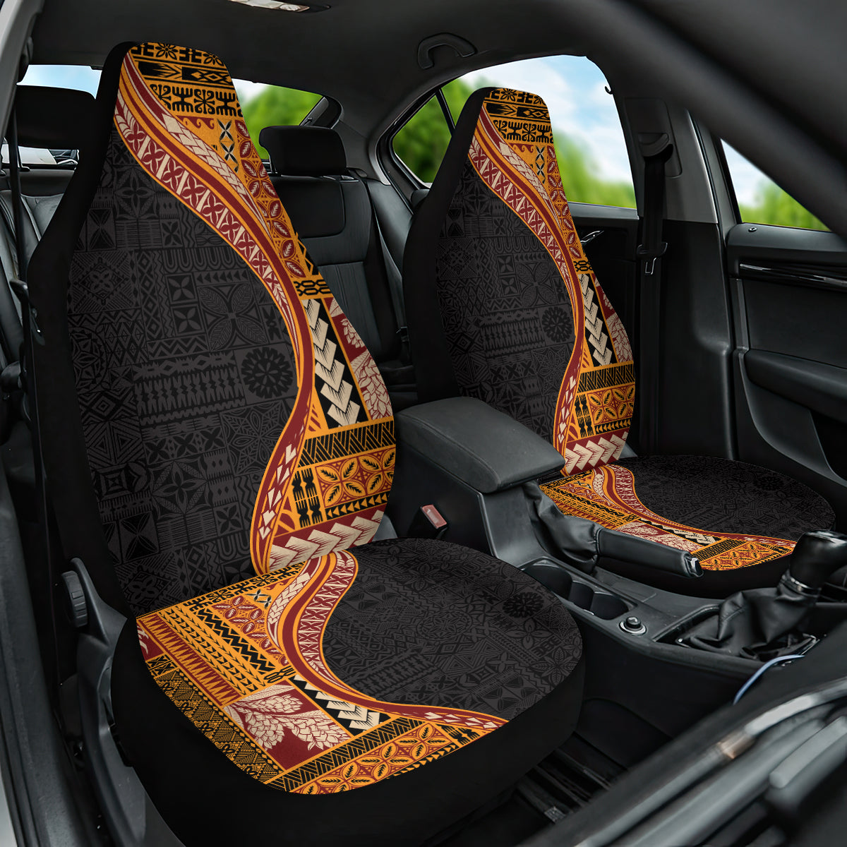 Samoa Siapo Motif and Tapa Pattern Half Style Car Seat Cover Yellow Color LT03 One Size Yellow - Polynesian Pride