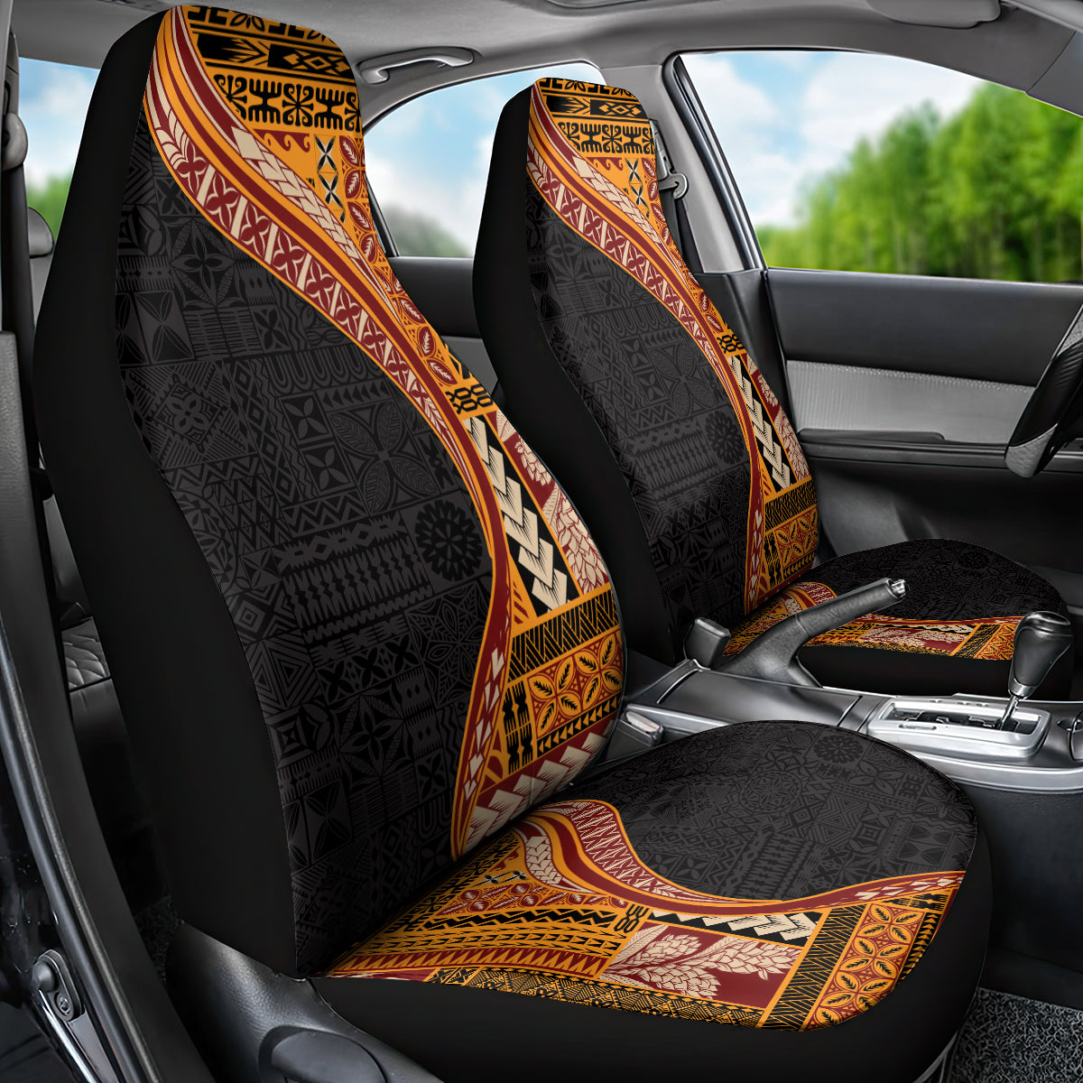 Samoa Siapo Motif and Tapa Pattern Half Style Car Seat Cover Yellow Color LT03 - Polynesian Pride