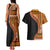 Samoa Siapo Motif and Tapa Pattern Half Style Couples Matching Tank Maxi Dress and Hawaiian Shirt Yellow Color