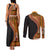 Samoa Siapo Motif and Tapa Pattern Half Style Couples Matching Tank Maxi Dress and Long Sleeve Button Shirt Yellow Color