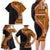 Samoa Siapo Motif and Tapa Pattern Half Style Family Matching Long Sleeve Bodycon Dress and Hawaiian Shirt Yellow Color