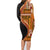 Samoa Siapo Motif and Tapa Pattern Half Style Family Matching Long Sleeve Bodycon Dress and Hawaiian Shirt Yellow Color