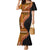 Samoa Siapo Motif and Tapa Pattern Half Style Family Matching Mermaid Dress and Hawaiian Shirt Yellow Color