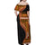 Samoa Siapo Motif and Tapa Pattern Half Style Family Matching Off Shoulder Maxi Dress and Hawaiian Shirt Yellow Color