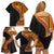 Samoa Siapo Motif and Tapa Pattern Half Style Family Matching Off Shoulder Short Dress and Hawaiian Shirt Yellow Color