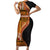 Samoa Siapo Motif and Tapa Pattern Half Style Family Matching Short Sleeve Bodycon Dress and Hawaiian Shirt Yellow Color