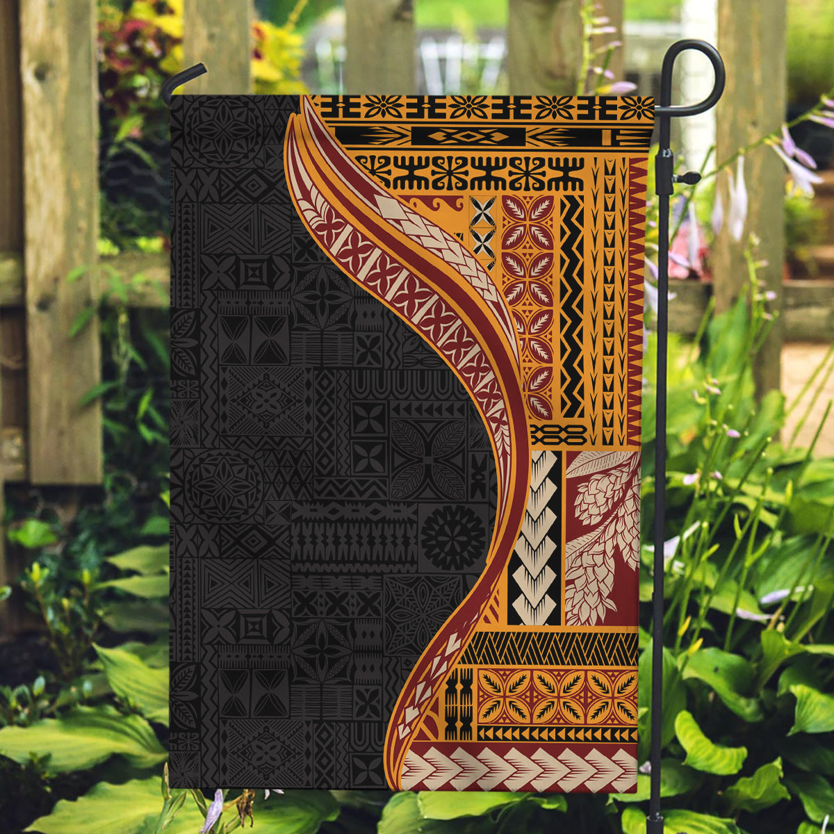 Samoa Siapo Motif and Tapa Pattern Half Style Garden Flag Yellow Color LT03 Garden Flag Yellow - Polynesian Pride