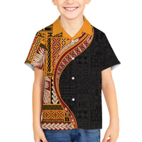 Samoa Siapo Motif and Tapa Pattern Half Style Kid Hawaiian Shirt Yellow Color LT03 Kid Yellow - Polynesian Pride