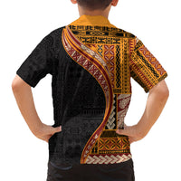 Samoa Siapo Motif and Tapa Pattern Half Style Kid Hawaiian Shirt Yellow Color LT03 - Polynesian Pride