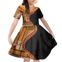 Samoa Siapo Motif and Tapa Pattern Half Style Kid Short Sleeve Dress Yellow Color LT03 KID Yellow - Polynesian Pride