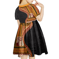 Samoa Siapo Motif and Tapa Pattern Half Style Kid Short Sleeve Dress Yellow Color LT03 - Polynesian Pride