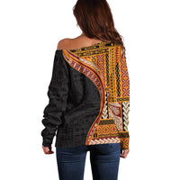 Samoa Siapo Motif and Tapa Pattern Half Style Off Shoulder Sweater Yellow Color LT03 - Polynesian Pride