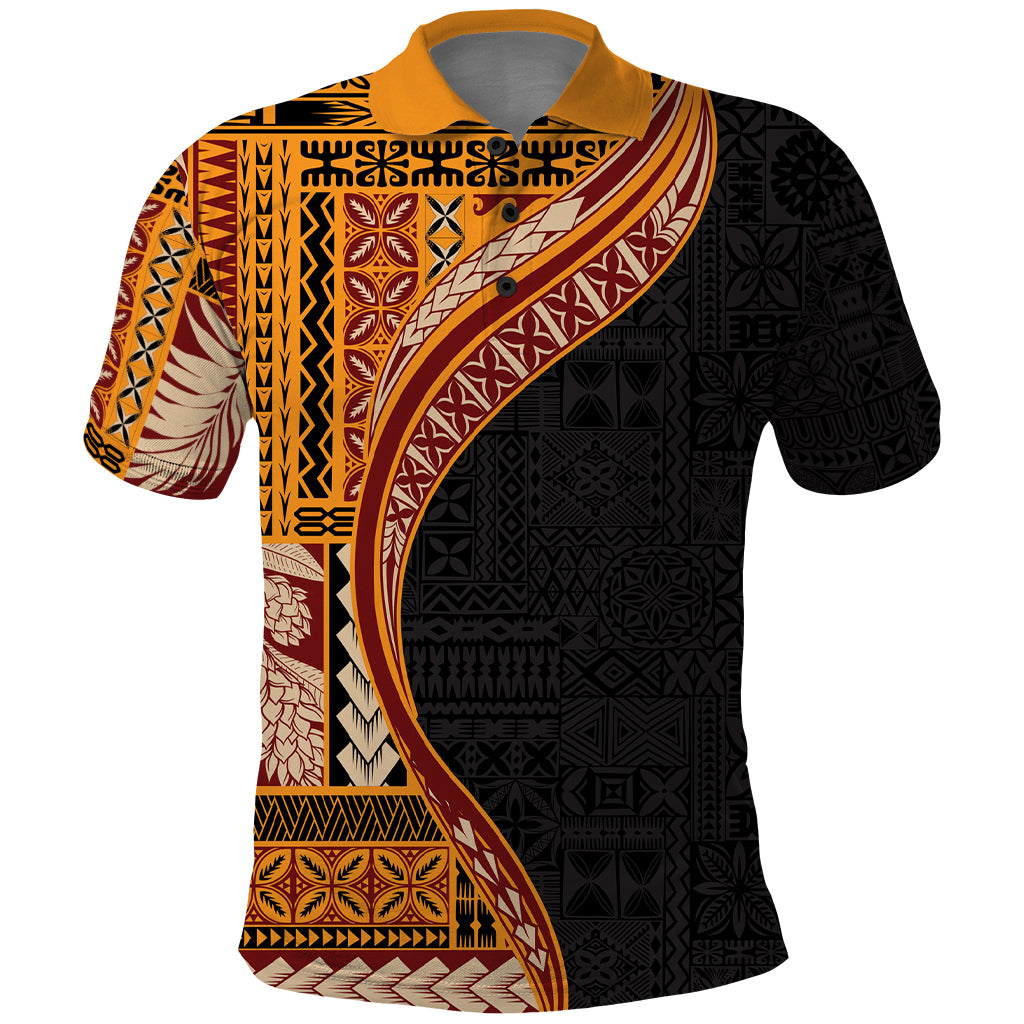 Samoa Siapo Motif and Tapa Pattern Half Style Polo Shirt Yellow Color LT03 Yellow - Polynesian Pride