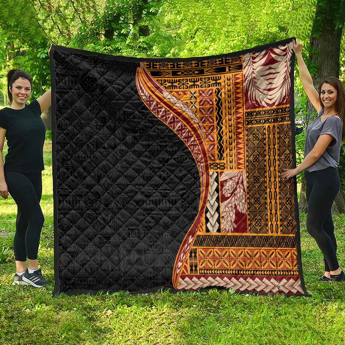 Samoa Siapo Motif and Tapa Pattern Half Style Quilt Yellow Color LT03 - Polynesian Pride