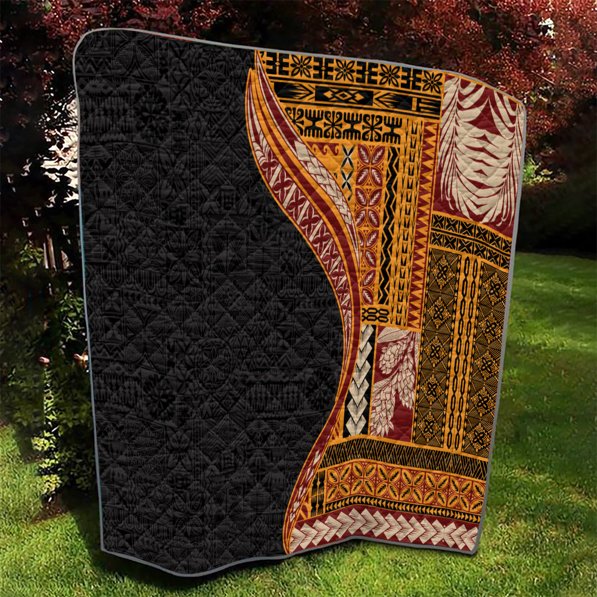 Samoa Siapo Motif and Tapa Pattern Half Style Quilt Yellow Color LT03 - Polynesian Pride