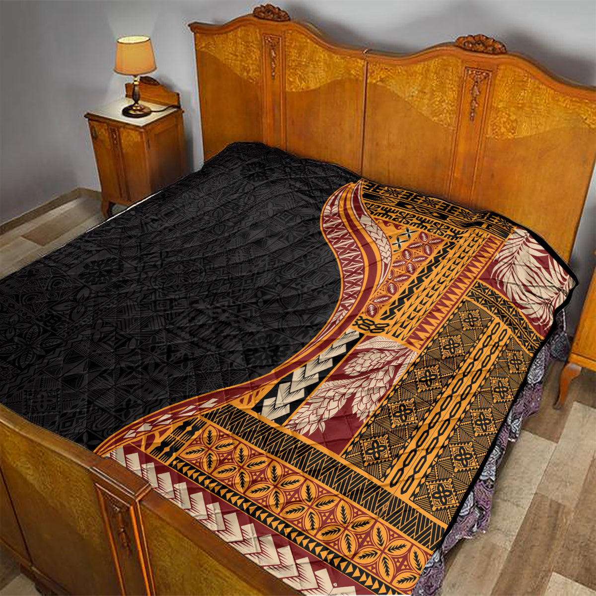 Samoa Siapo Motif and Tapa Pattern Half Style Quilt Yellow Color LT03 - Polynesian Pride