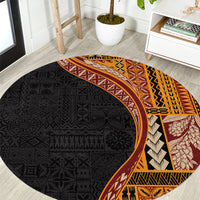 Samoa Siapo Motif and Tapa Pattern Half Style Round Carpet Yellow Color LT03 Yellow - Polynesian Pride
