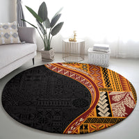Samoa Siapo Motif and Tapa Pattern Half Style Round Carpet Yellow Color LT03 - Polynesian Pride