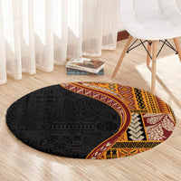 Samoa Siapo Motif and Tapa Pattern Half Style Round Carpet Yellow Color LT03 - Polynesian Pride
