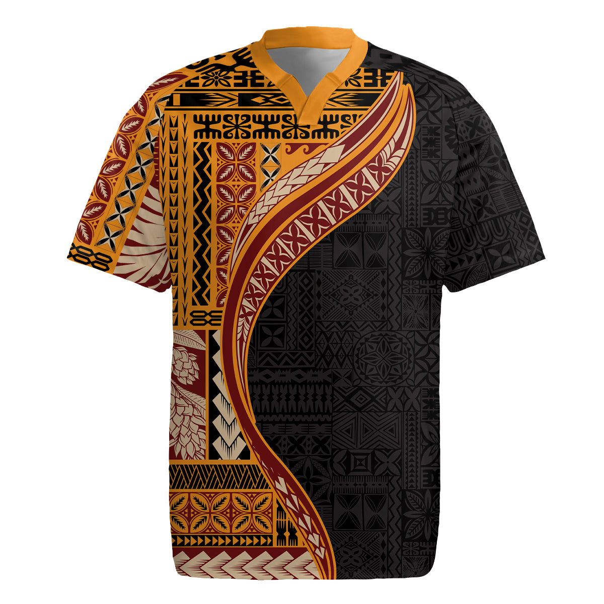 Samoa Siapo Motif and Tapa Pattern Half Style Rugby Jersey Yellow Color LT03 Yellow - Polynesian Pride
