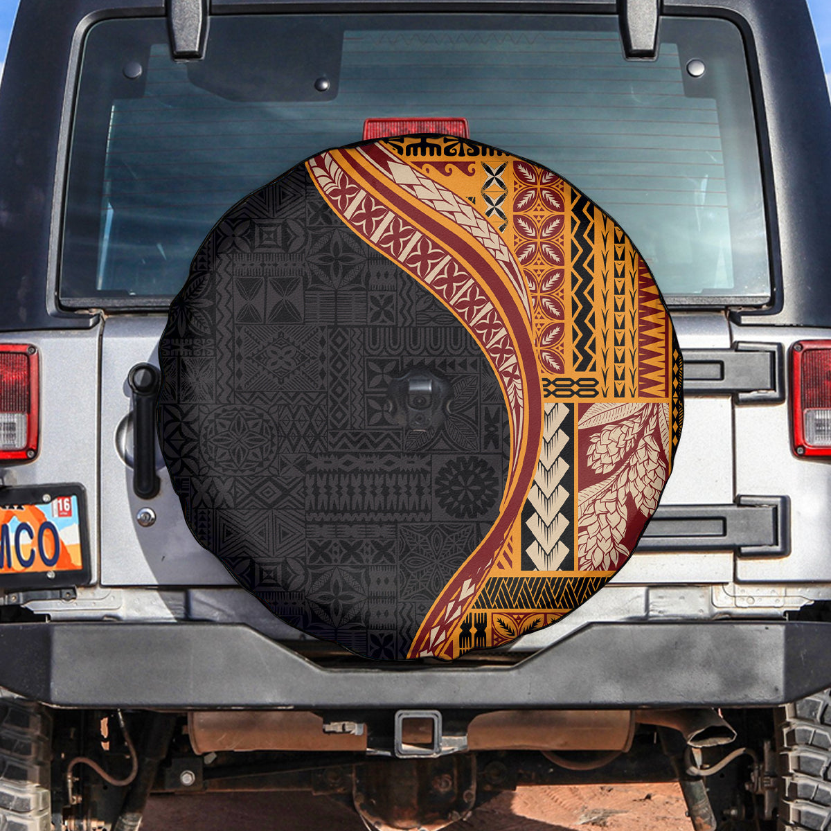 Samoa Siapo Motif and Tapa Pattern Half Style Spare Tire Cover Yellow Color LT03 Yellow - Polynesian Pride