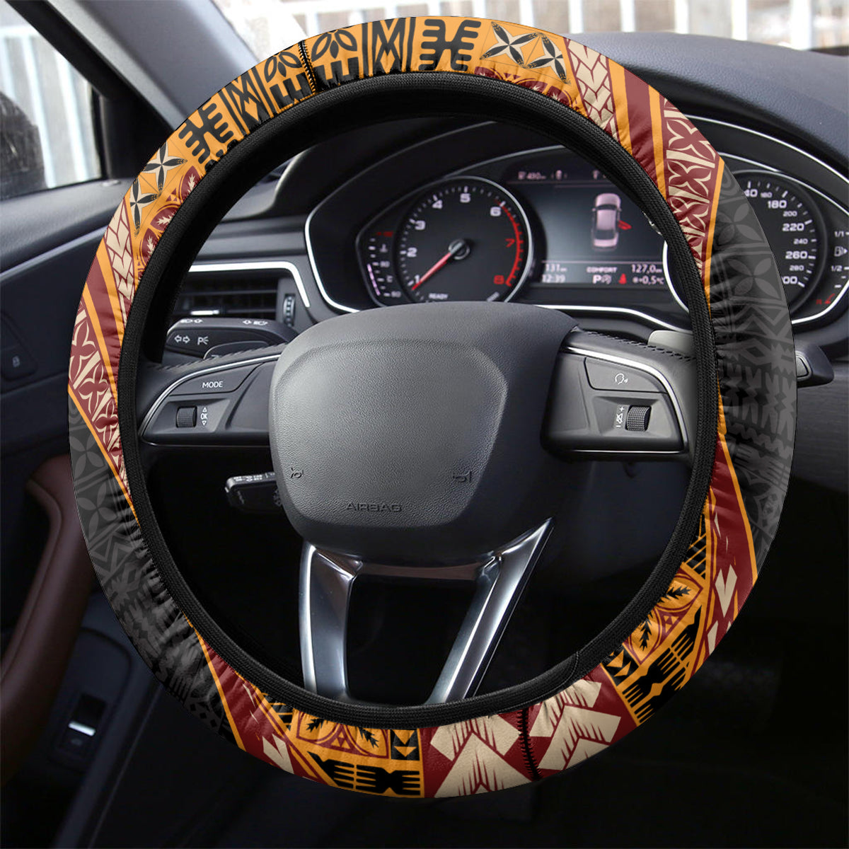 Samoa Siapo Motif and Tapa Pattern Half Style Steering Wheel Cover Yellow Color LT03 - Polynesian Pride